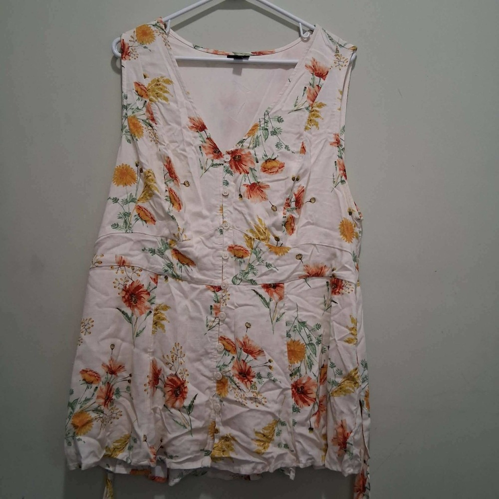 Torrid Women 2 Floral Button Front Sleeveless Peplum Blouse White Orange